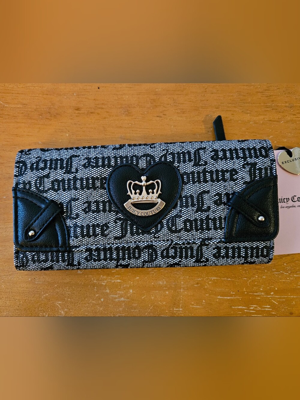 Juicy Couture Exclusive Black & White Logo Heart Crown Wallet